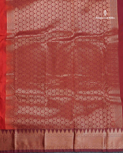Semi Silk Saree - Anandha Blue Colour Body Plain With Contrast Maroon Traditional Temple Border