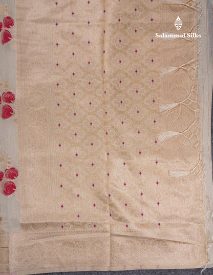 Beautiful Half White Navy Blue Meenakari Work Cotton Mix Saree With Fancy Border