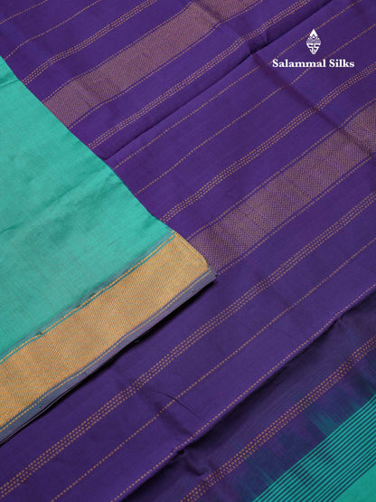 Beautiful Sapphire Blue Plain Pure Silk Cotton Saree With Contrast Navy Blue Blouse