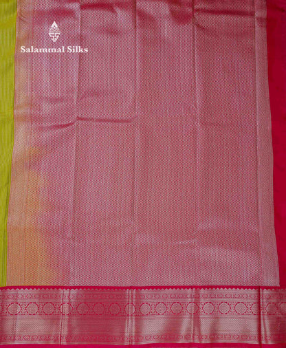 Beautiful Parrot Green Zari Lines With Butta Semi Silk Saree With Contrast Pink Traditional Border