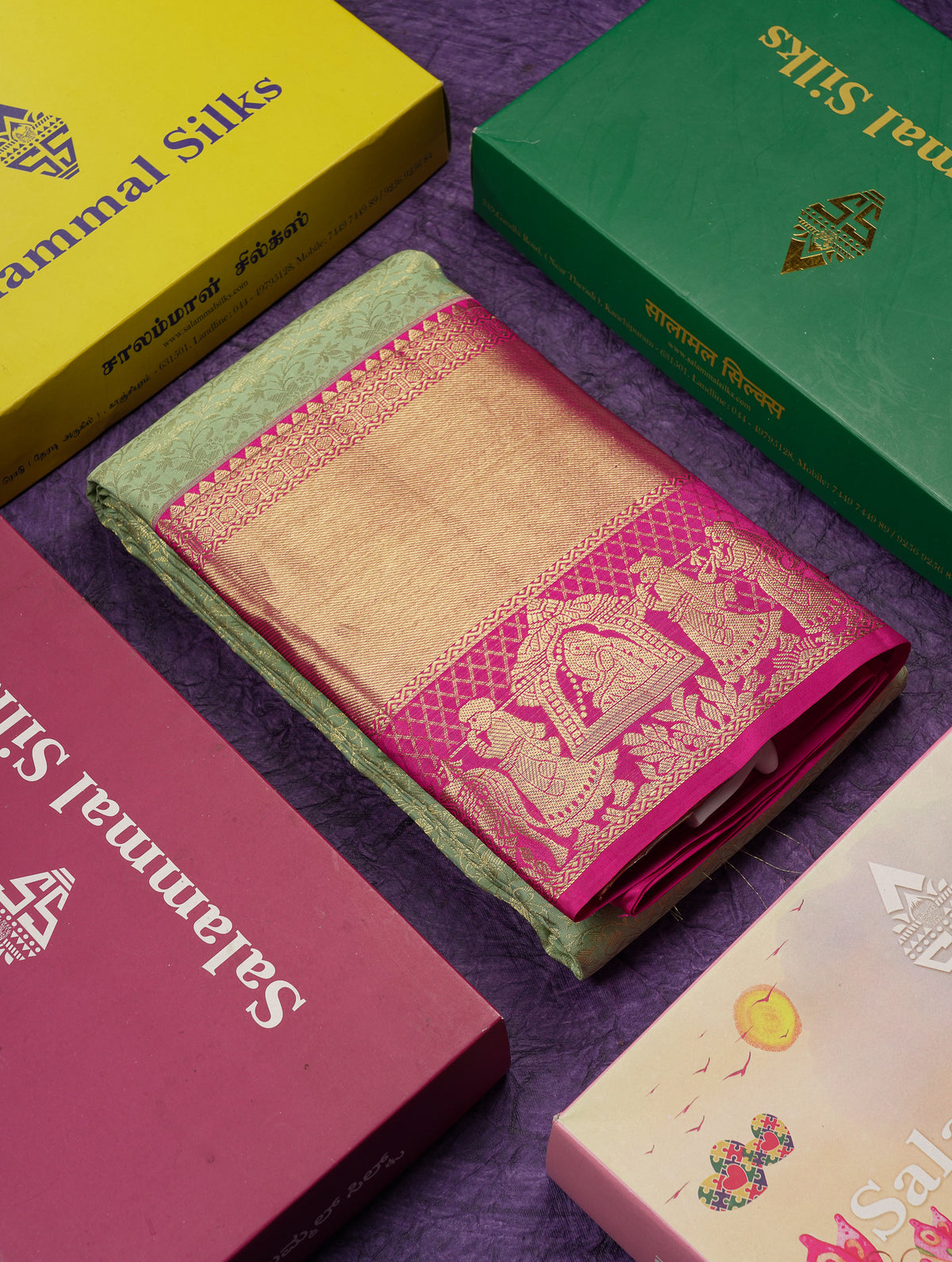 Beautiful Elaichi Green Bridal Pure Kanjivaram Silk Saree With Contrast Pink Traditional Pallaku Evening Morning Border