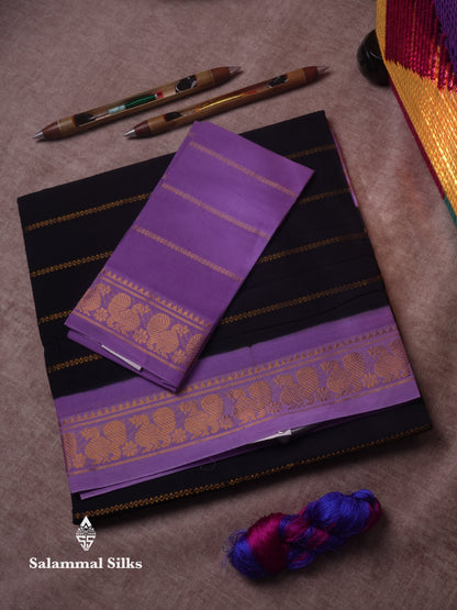 Beautiful Black Pure Sungudi Cotton Saree With Contrast Lavender Border
