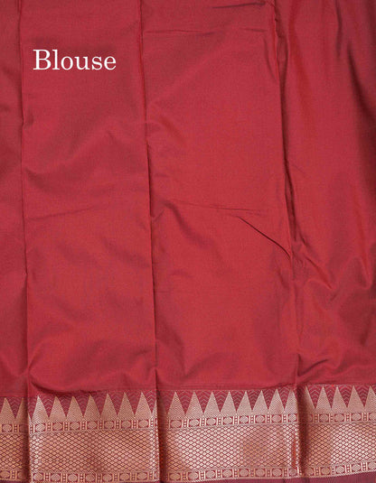 Semi Silk Saree - Anandha Blue Colour Body Plain With Contrast Maroon Traditional Temple Border