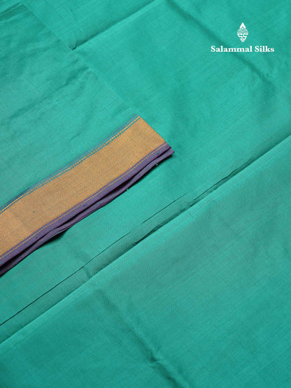 Beautiful Sapphire Blue Plain Pure Silk Cotton Saree With Contrast Navy Blue Blouse