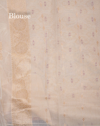 Beautiful Half White Navy Blue Meenakari Work Cotton Mix Saree With Fancy Border