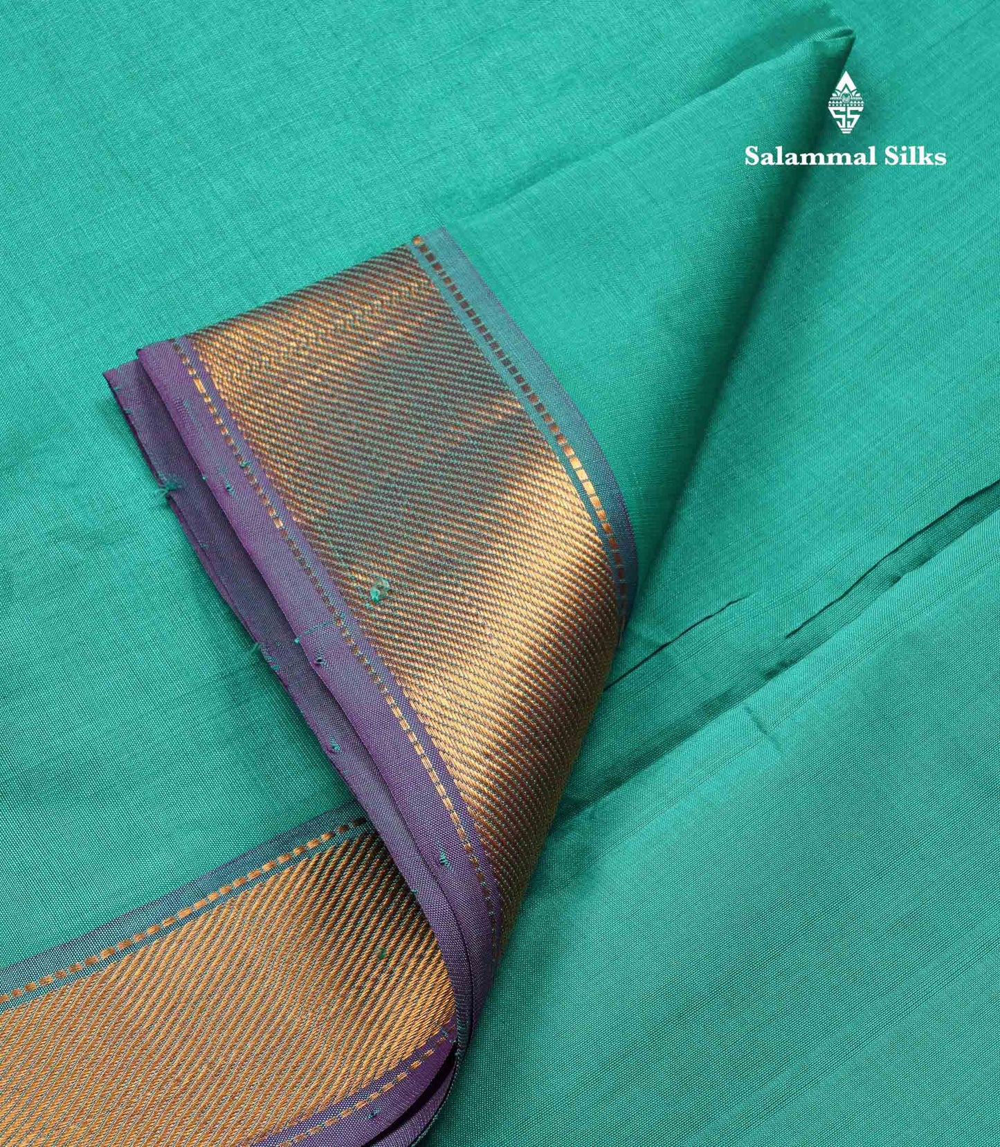 Beautiful Sapphire Blue Plain Pure Silk Cotton Saree With Contrast Navy Blue Blouse