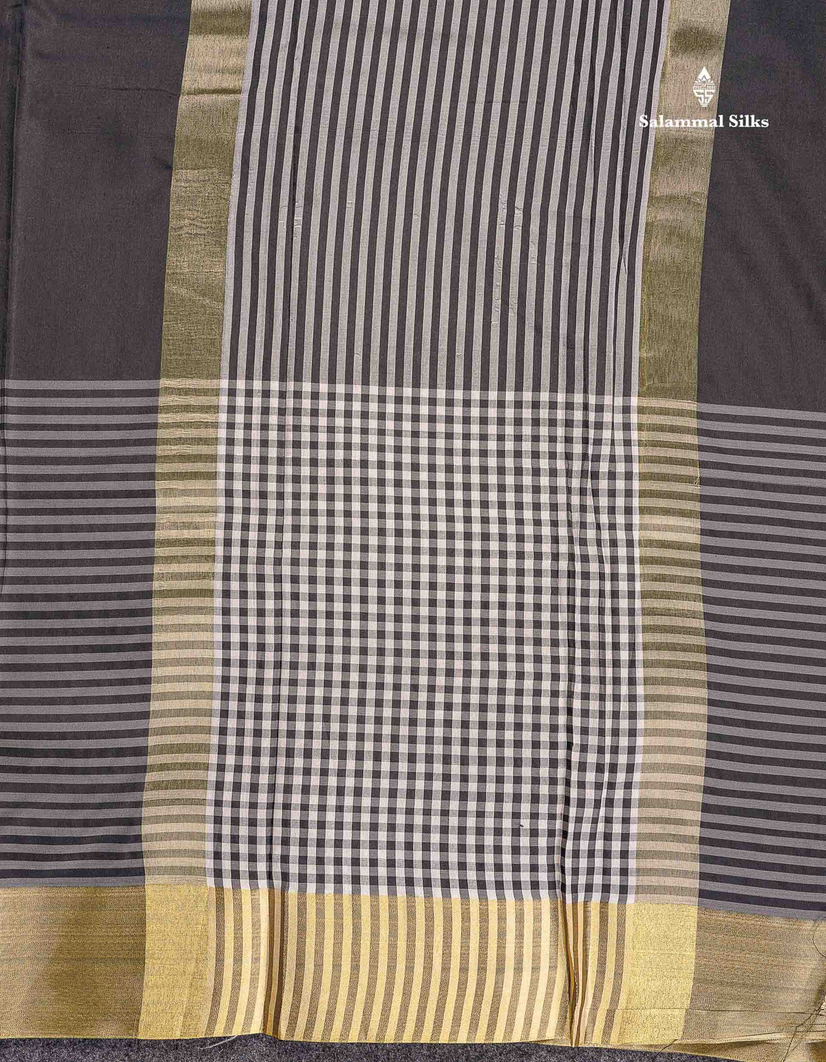 Semi Silk Saree - Black Colour Body Plain With Gold Tissue Border