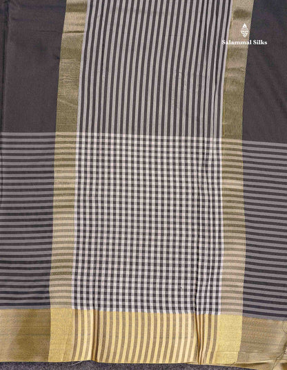 Semi Silk Saree - Black Colour Body Plain With Gold Tissue Border