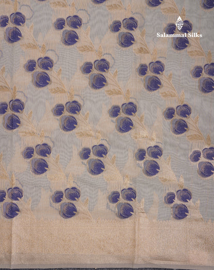 Beautiful Half White Navy Blue Meenakari Work Cotton Mix Saree With Fancy Border