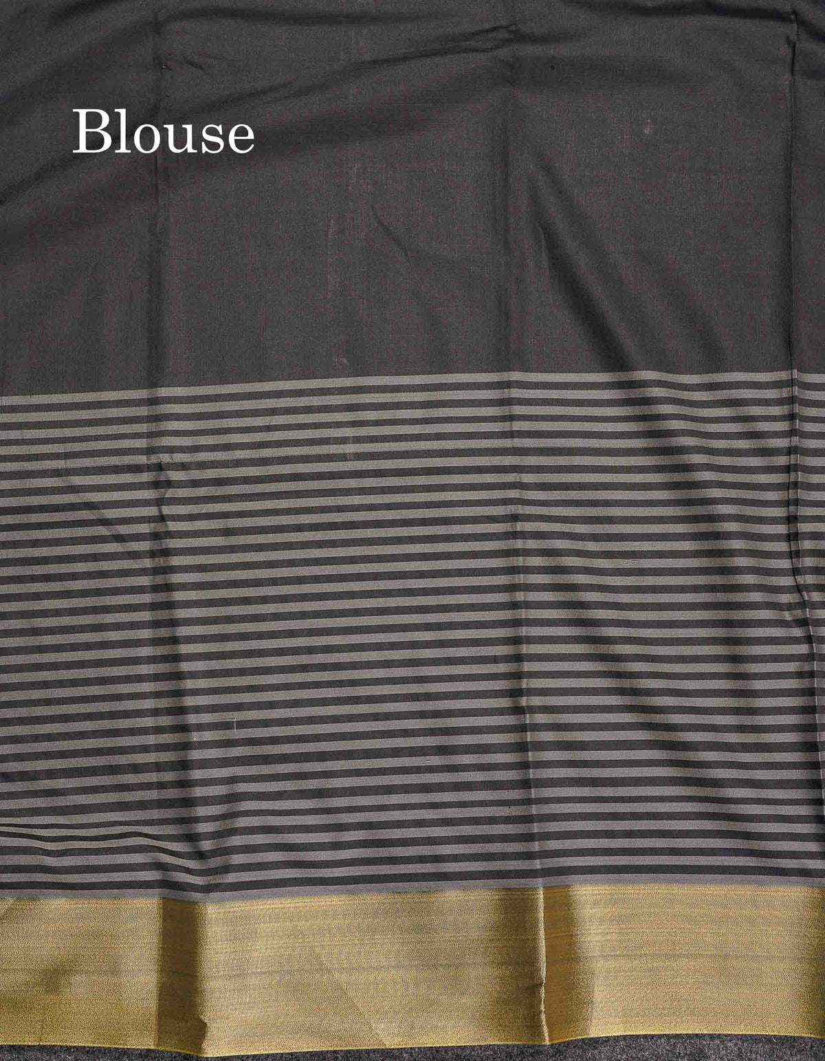Semi Silk Saree - Black Colour Body Plain With Gold Tissue Border