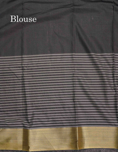 Semi Silk Saree - Black Colour Body Plain With Gold Tissue Border