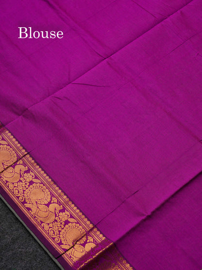 Beautiful Cream Sandal Semi Silk Cotton Saree With Contrast Vadamalli Blouse