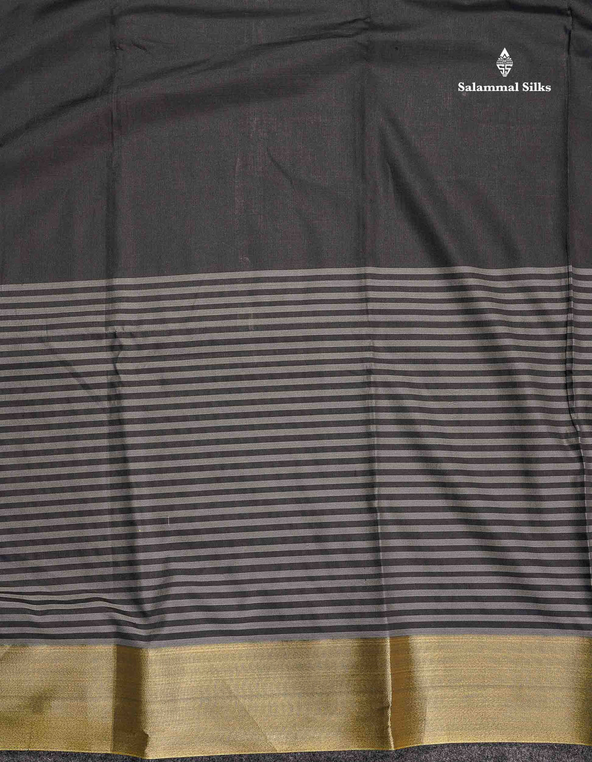 Semi Silk Saree - Black Colour Body Plain With Gold Tissue Border