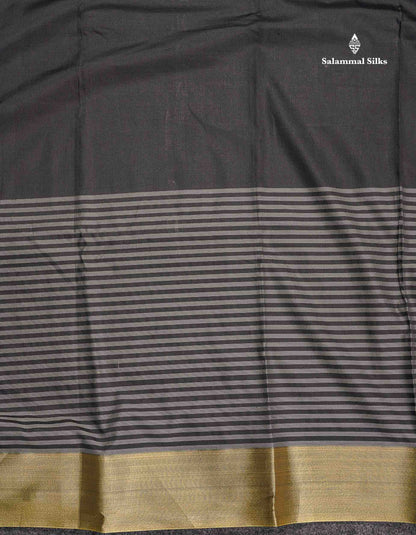 Semi Silk Saree - Black Colour Body Plain With Gold Tissue Border
