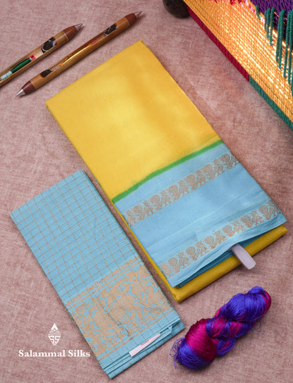 Reddish Pink Pure Sungudi Cotton Saree With Contrast Sapphire Green Gap Border