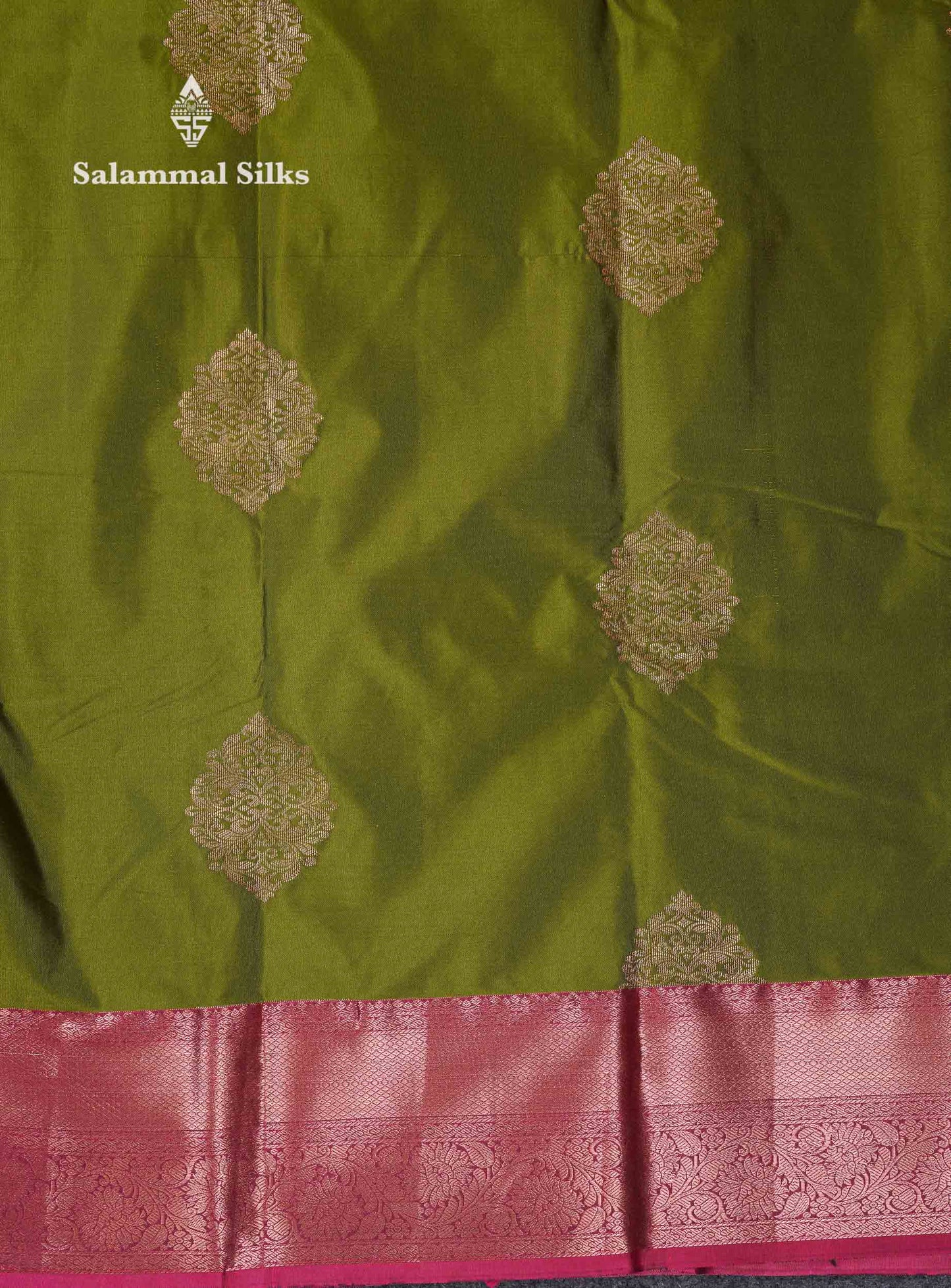 Beautiful Dark Olive Green Semi Silk Saree With Contrast Dual Tone Maroon Traditional Border