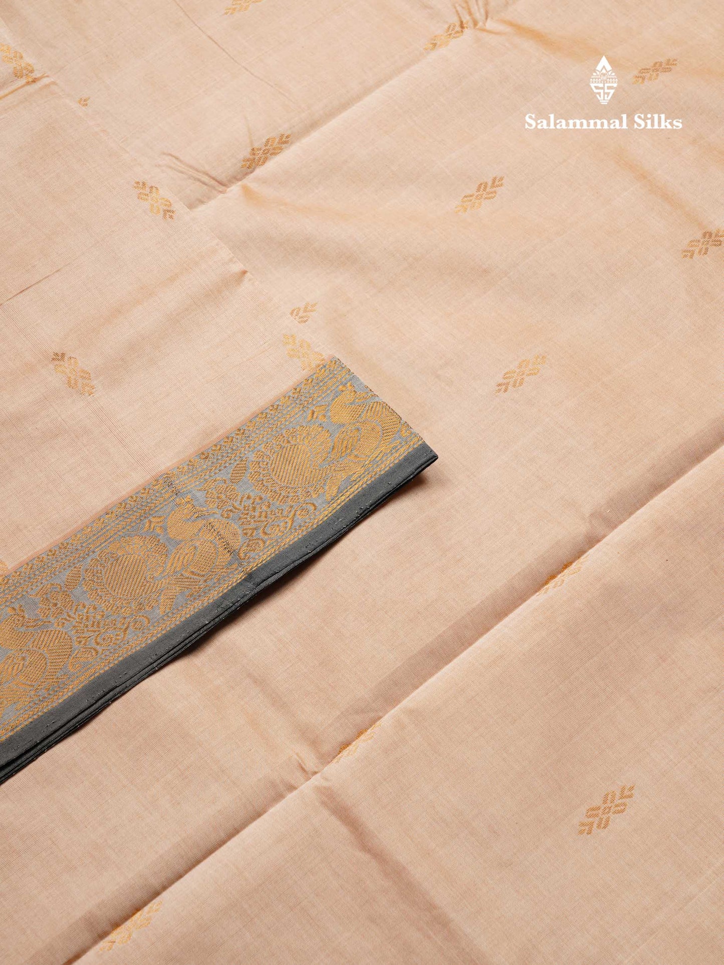 Beautiful Cream Sandal Semi Silk Cotton Saree With Contrast Vadamalli Blouse