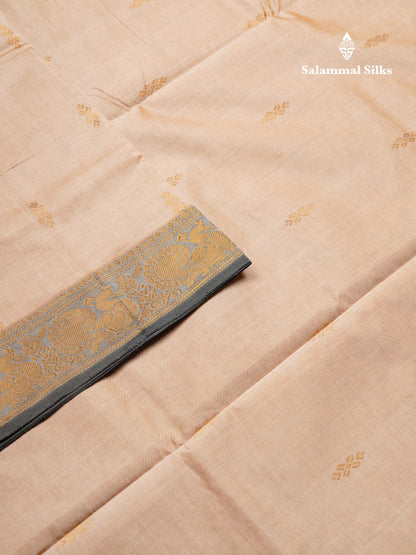Beautiful Cream Sandal Semi Silk Cotton Saree With Contrast Vadamalli Blouse