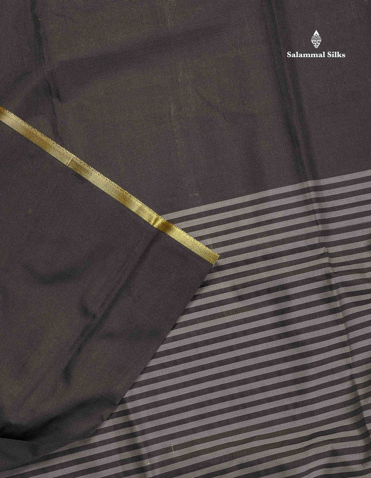 Semi Silk Saree - Black Colour Body Plain With Gold Tissue Border