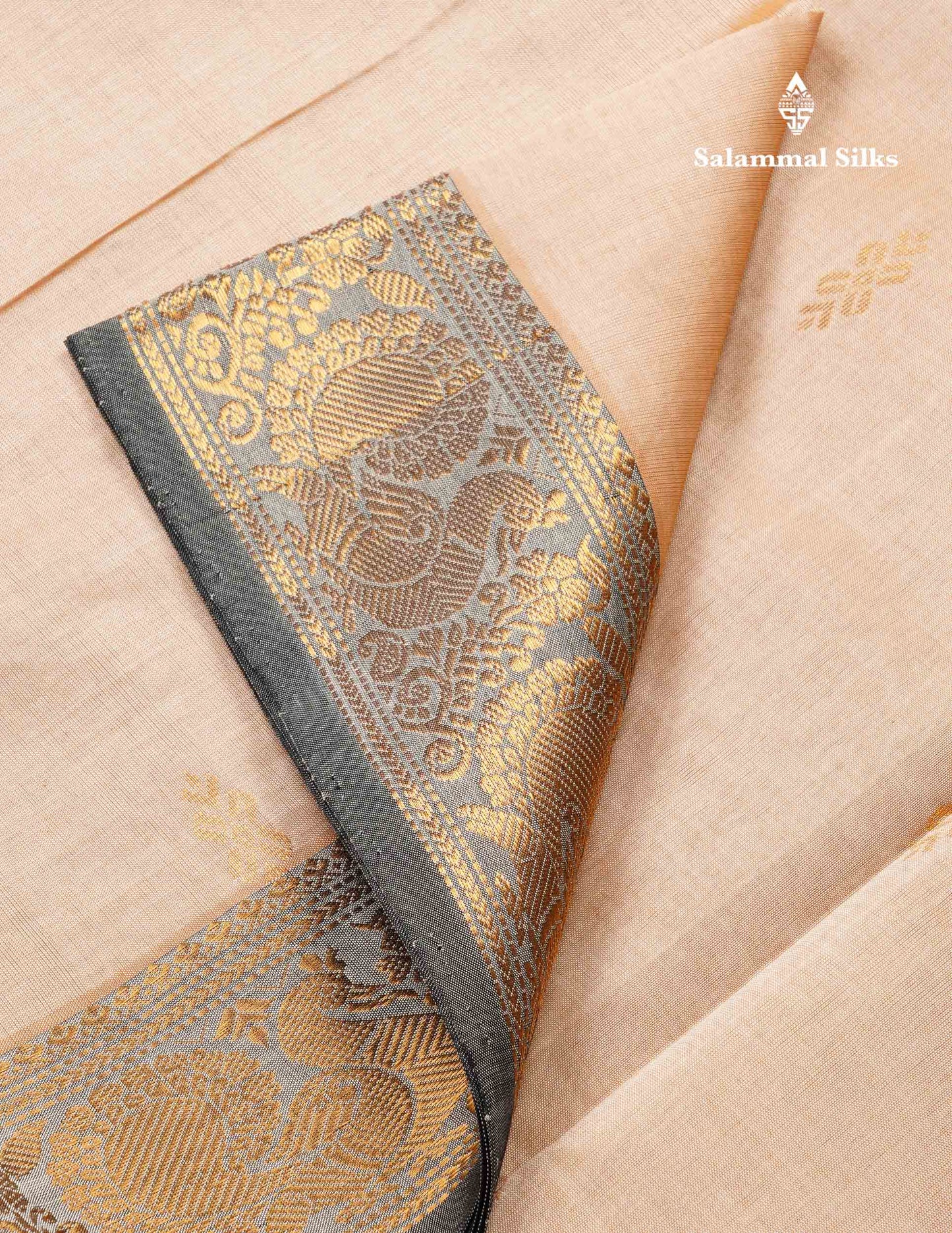 Beautiful Cream Sandal Semi Silk Cotton Saree With Contrast Vadamalli Blouse