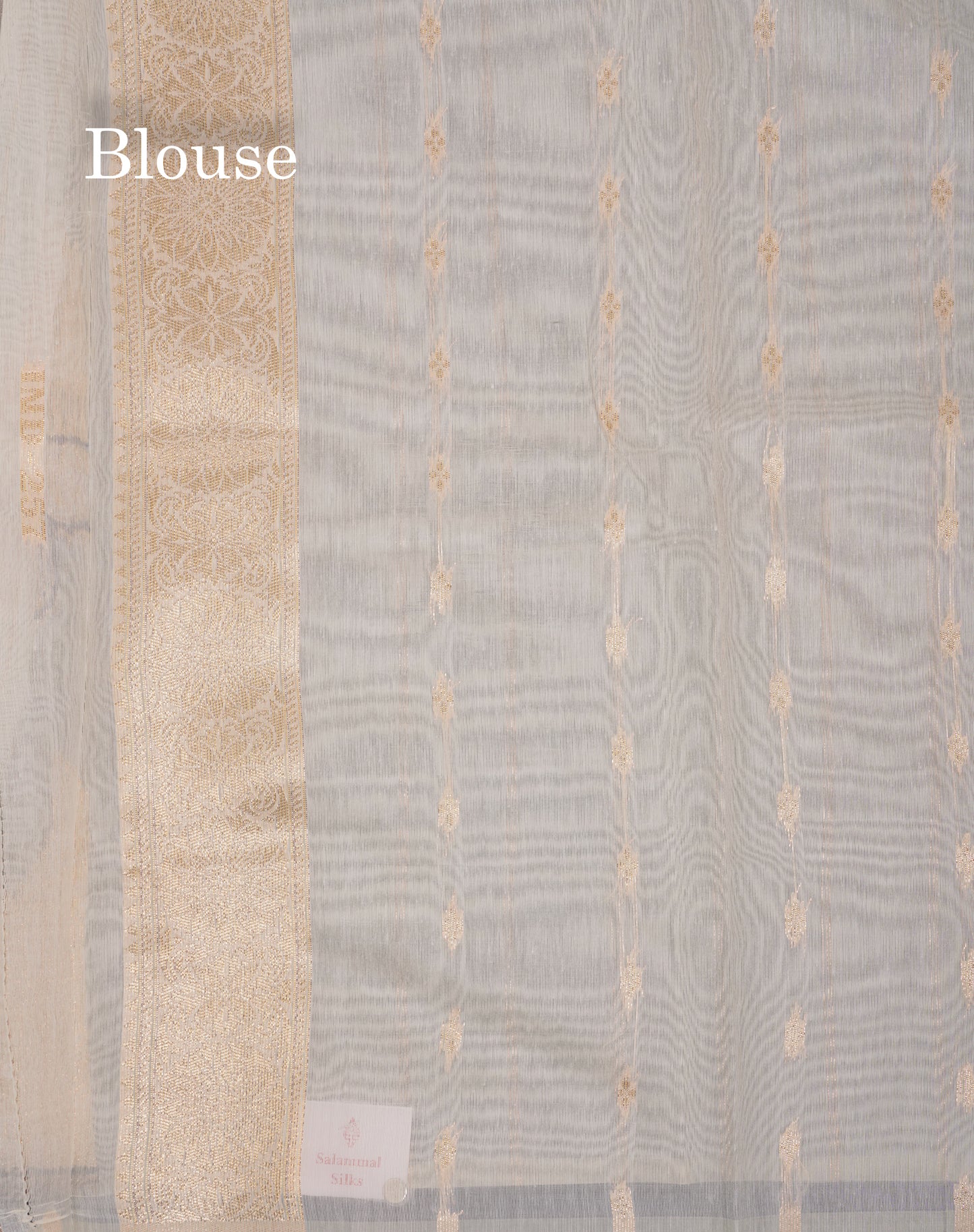 Beautiful Half White Navy Blue Meenakari Work Cotton Mix Saree With Fancy Border