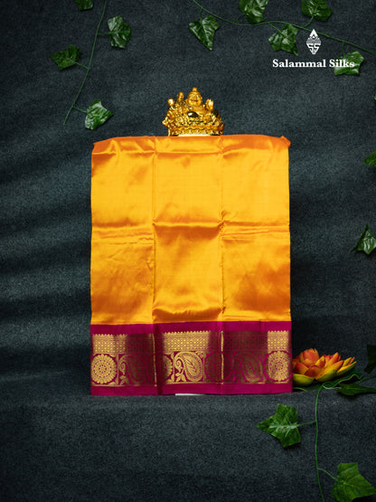 Pure Silk Pattu Pavadai Plain (Mango Yellow) With Magenta Pink Blouse 18"