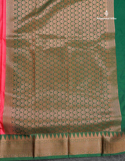 Semi Silk Saree - Anandha Blue Colour Body Plain With Contrast Maroon Traditional Temple Border