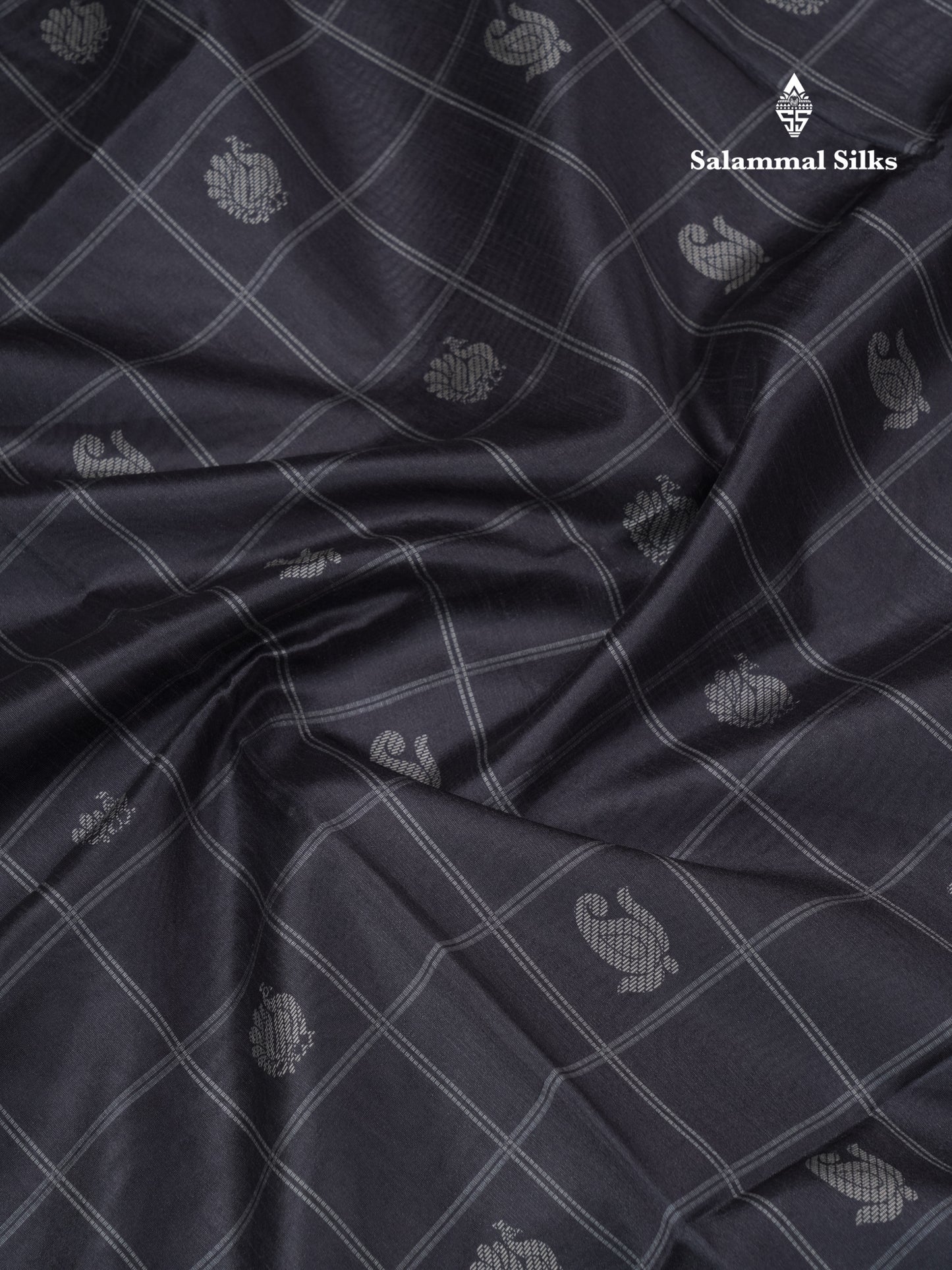 Rama Blue Checks With Butta Semi Tussar Saree With Contrast Sky Blue Fancy Border