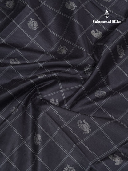 Rama Blue Checks With Butta Semi Tussar Saree With Contrast Sky Blue Fancy Border