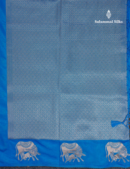 Beautiful Sky Blue Semi Raw Silk Saree With Fancy Komatha Design Border