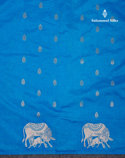 Beautiful Sky Blue Semi Raw Silk Saree With Fancy Komatha Design Border