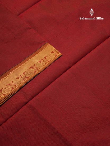 Beautiful Dark Maroon Vaira Oosi Lines Semi Silk Cotton Saree With Contrast Sandal Blouse