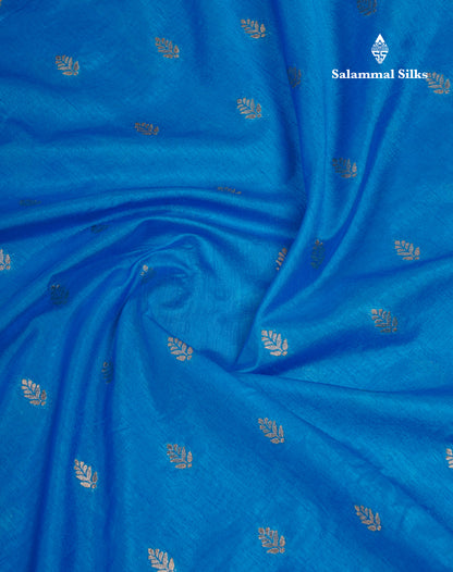 Beautiful Sky Blue Semi Raw Silk Saree With Fancy Komatha Design Border