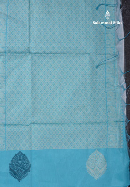 Rama Blue Checks With Butta Semi Tussar Saree With Contrast Sky Blue Fancy Border
