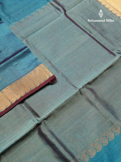 Beautiful Dual Tone Blue Semi Silk Cotton Saree With Traditional Evening Morning Border