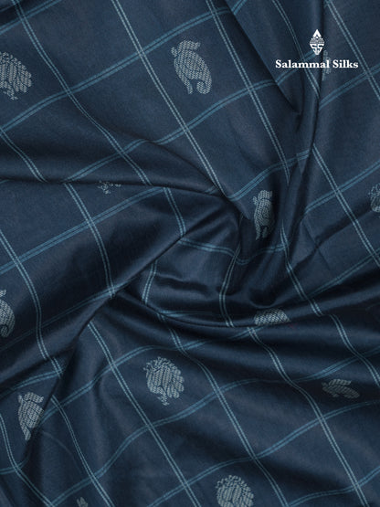 Rama Blue Checks With Butta Semi Tussar Saree With Contrast Sky Blue Fancy Border