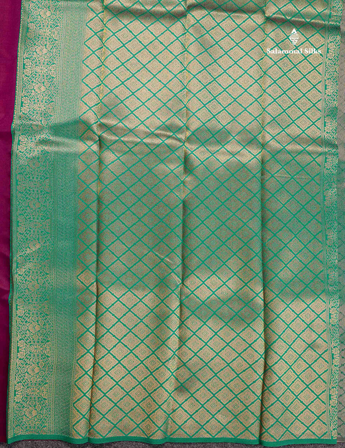 Semi Silk Saree - Magenta Colour Body With Contrast Sapphire Green Blouse