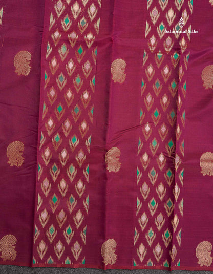 Semi Silk Saree - Magenta Colour Body With Contrast Sapphire Green Blouse