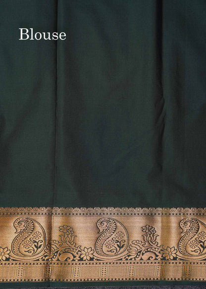 Beautiful Dark Maroon Zari Lines With Butta Semi Silk Saree With Contrast Bottle Green Traditional Border