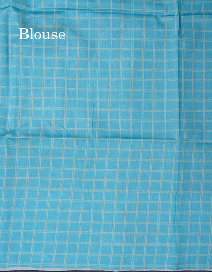Rama Blue Checks With Butta Semi Tussar Saree With Contrast Sky Blue Fancy Border