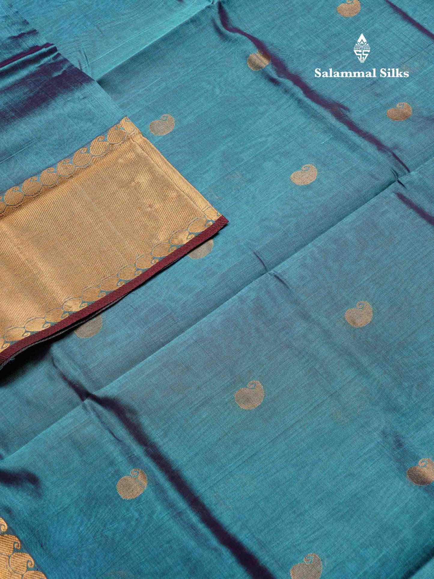Beautiful Dual Tone Blue Semi Silk Cotton Saree With Traditional Evening Morning Border