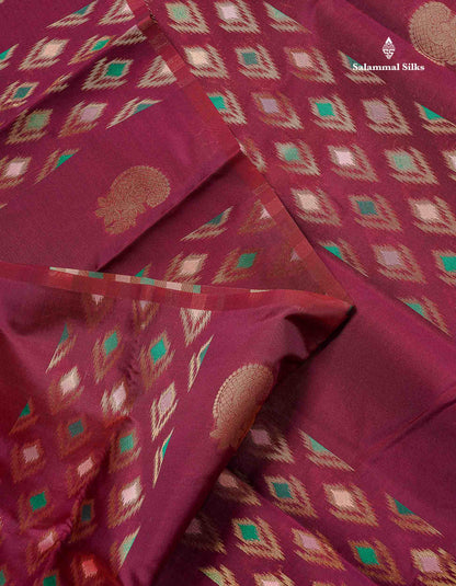 Semi Silk Saree - Magenta Colour Body With Contrast Sapphire Green Blouse