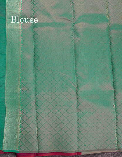 Semi Silk Saree - Magenta Colour Body With Contrast Sapphire Green Blouse