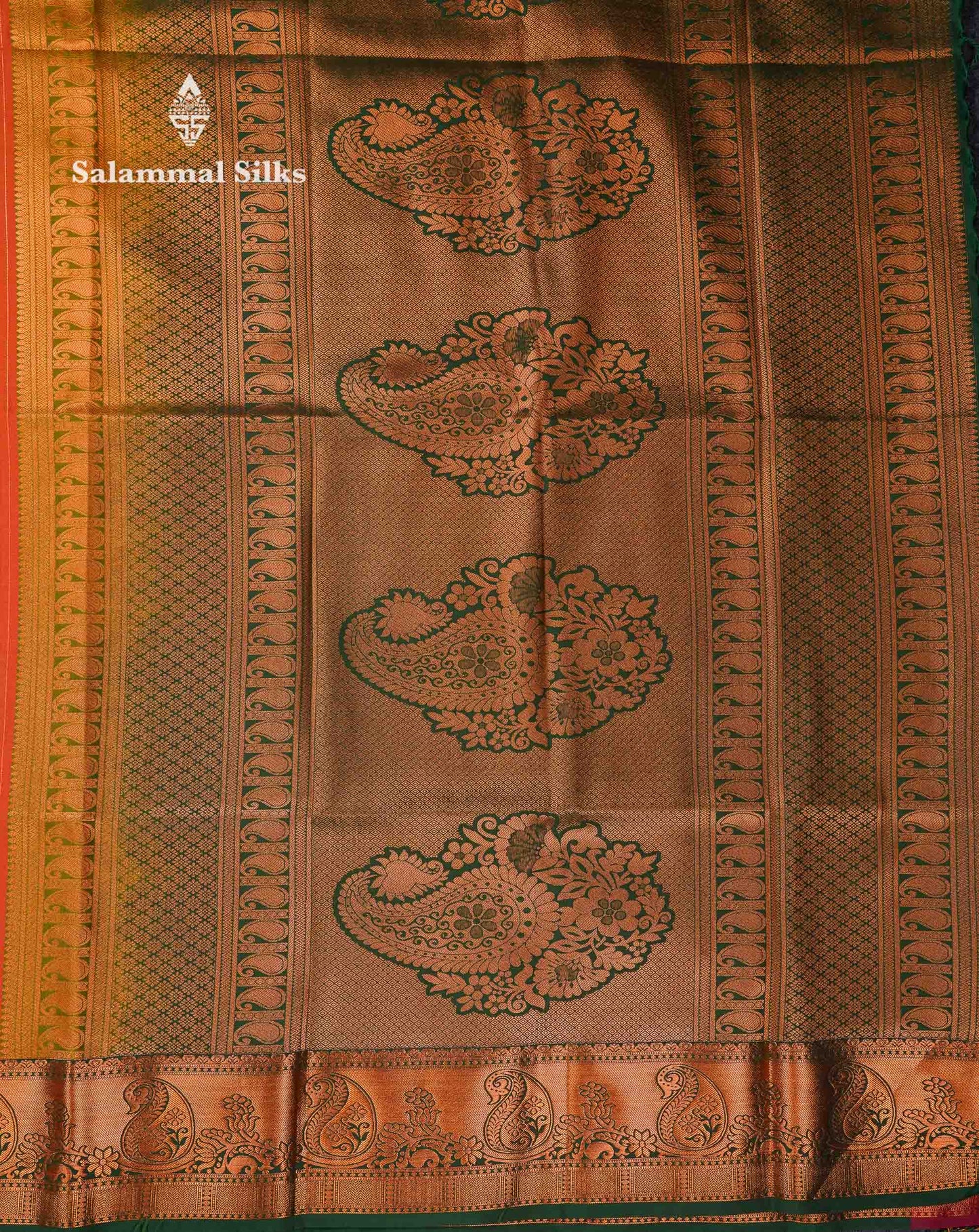 Beautiful Dark Maroon Zari Lines With Butta Semi Silk Saree With Contrast Bottle Green Traditional Border