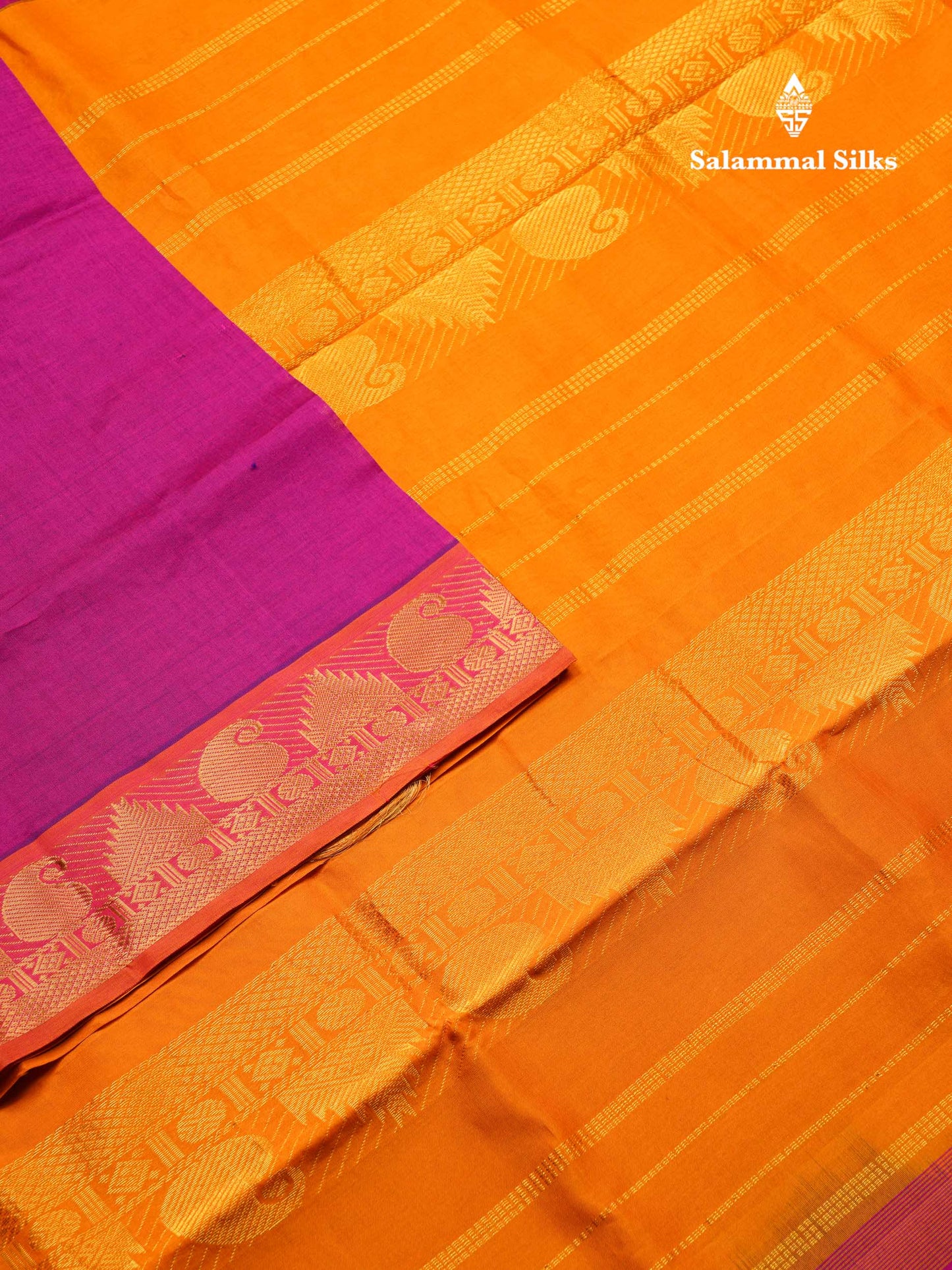 Beautiful Magenta Pink Plain Semi Silk Cotton Saree With Contrast Mustard Yellow Blouse