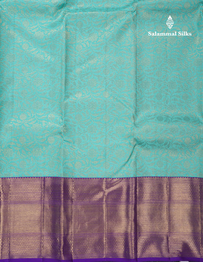 Korvai Sea Green Pure Kanjivaram Silk Saree 3G Zari with Contrast Violet Long Border