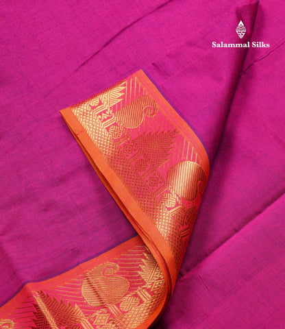 Beautiful Magenta Pink Plain Semi Silk Cotton Saree With Contrast Mustard Yellow Blouse