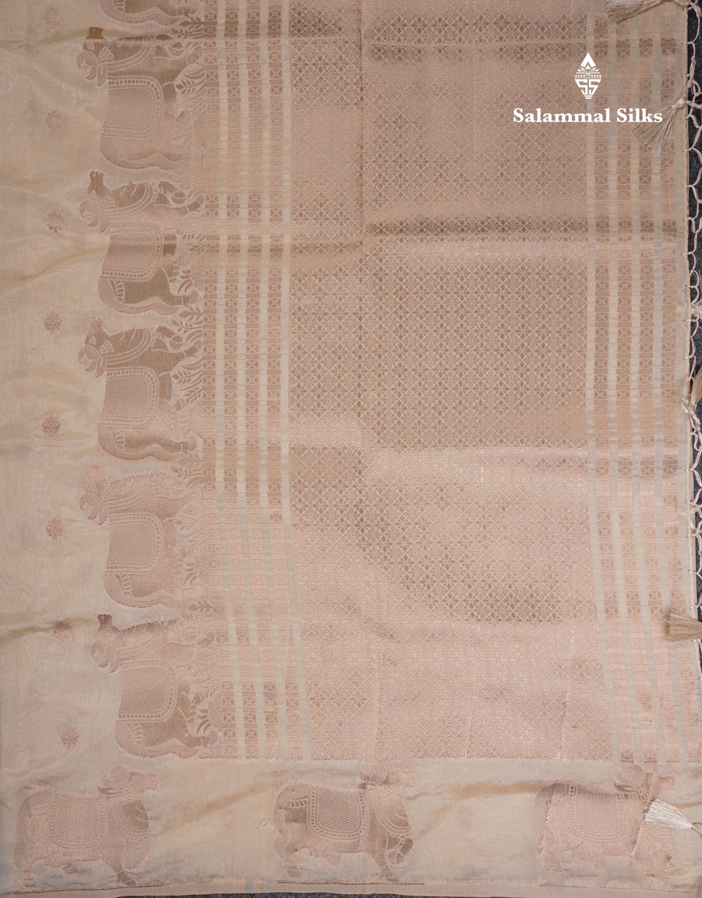 Beautiful Half White Semi Raw Silk Saree With Fancy Komatha Design Border