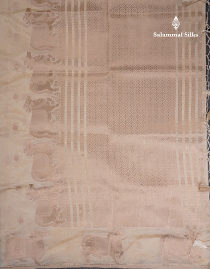 Beautiful Half White Semi Raw Silk Saree With Fancy Komatha Design Border