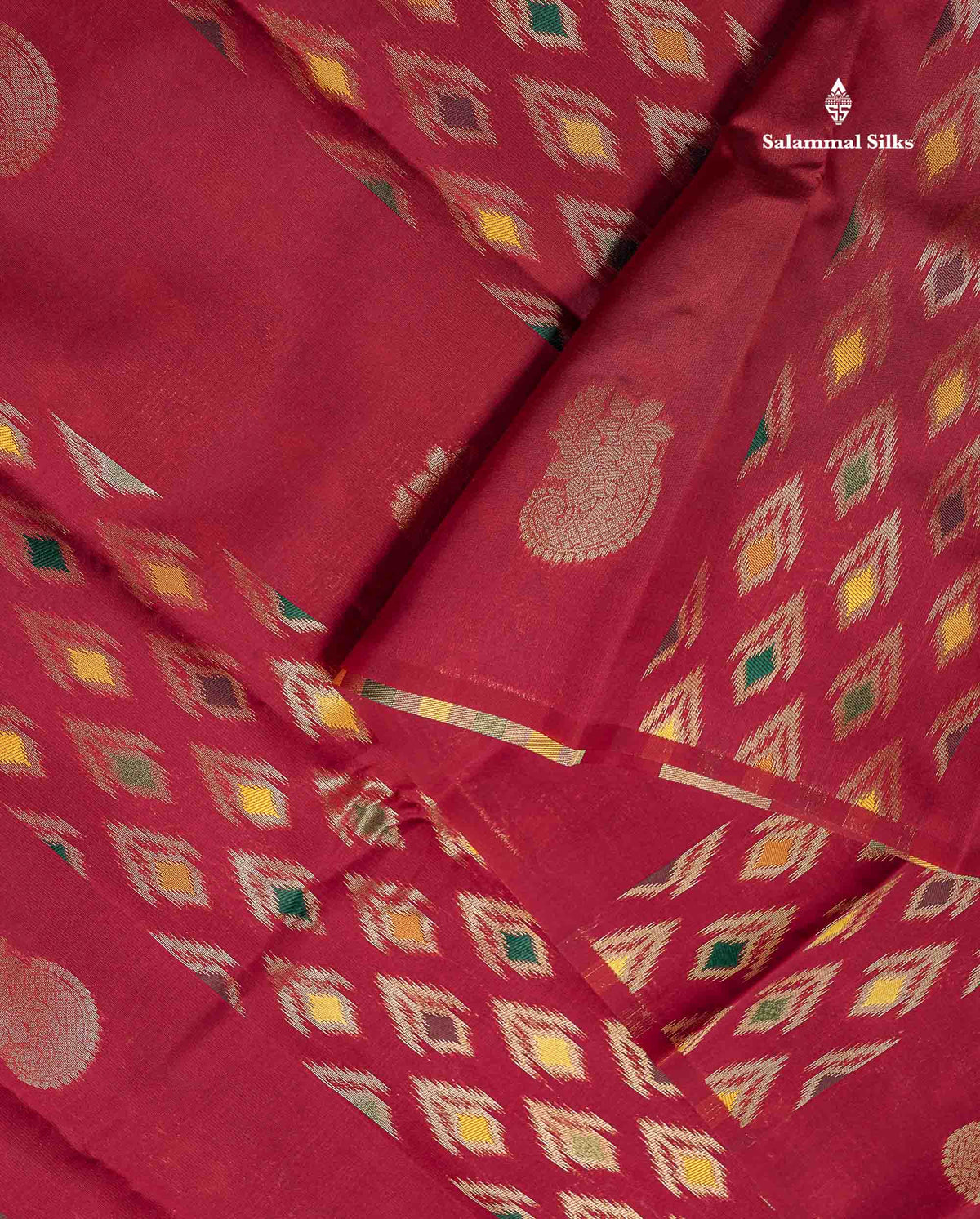 Semi Silk Saree - Magenta Colour Body With Contrast Sapphire Green Blouse